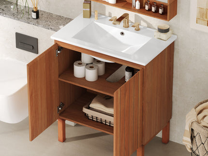Bathroom Vanity With Sink, Minimalist Design, 45 Degrees Free Handle Doors - Antique Natural