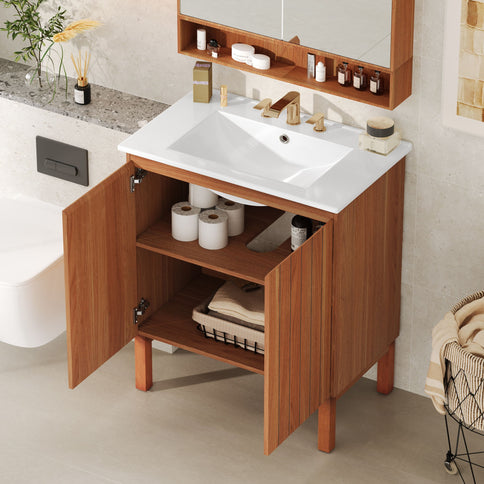 Bathroom Vanity With Sink, Minimalist Design, 45 Degrees Free Handle Doors - Antique Natural
