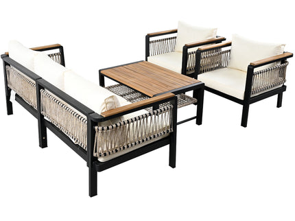 4 Pieces Outdoor Sectional Sofa Set 5 Person Patio Seating Group Outdoor Conversation Set With Cushions And A Coffee Table For Patios