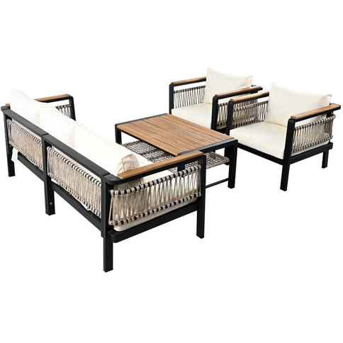 4 Pieces Outdoor Sectional Sofa Set 5 Person Patio Seating Group Outdoor Conversation Set With Cushions And A Coffee Table For Patios
