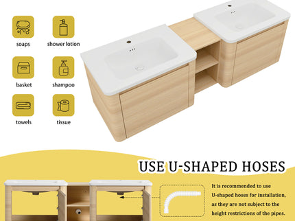 Wall Mounted Bathroom Vanity With Sink And Storage Shelves, Soft Close Doors