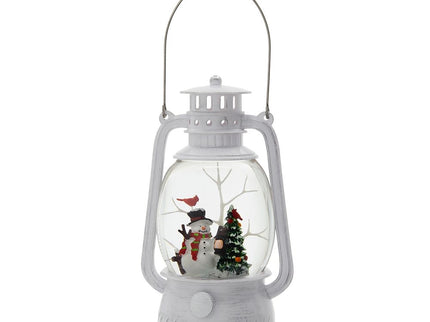 Christmas Plastic / Resin Lantern With Snowman & Tree LED / Water Spinning / 6 Hours Timer, 3*AA Batteries Required - White / Multi