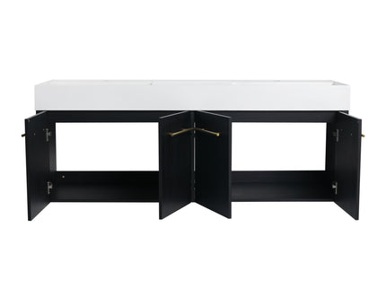 Modern Wall Mounted Bathroom Vanity With Resin Sink And Storage Rack