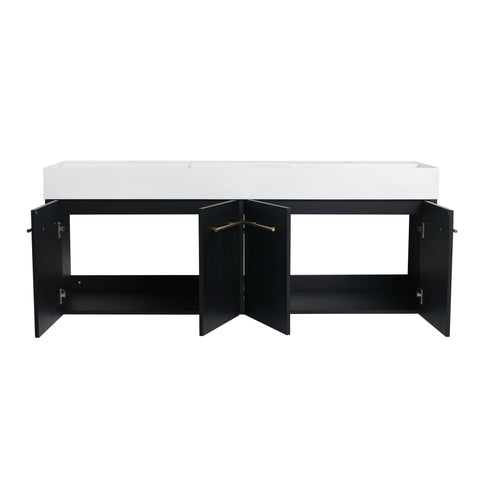 Modern Wall Mounted Bathroom Vanity With Resin Sink And Storage Rack