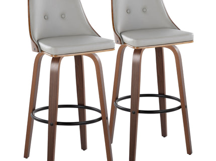Gianna - Mid-Century Modern Fixed Height Barstool & Swivel With Round Footrest (Set of 2) - Walnut / Light Gray