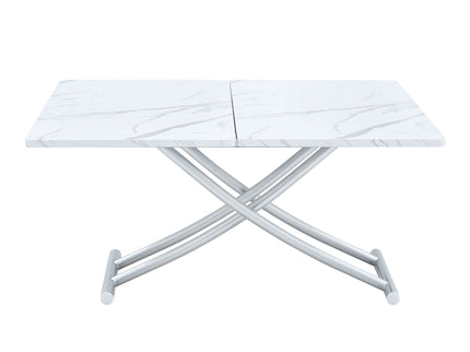 Modern Minimalist Multifunctional Lift Table With Metal Legs - White / Silver