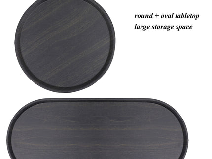 Round Coffee Table With Storage Tray 2 Tier Oval End Tables Wooden Small Side Table For Living Room