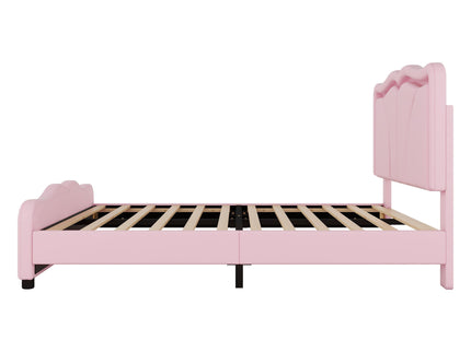 Upholstered Platform Bed & Curve Shaped And Height Adjustable Headboard, LED Light Strips