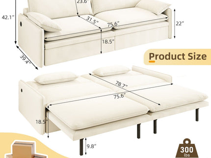 4 Seat Convertible Sleeper Sofa Bed, Modern With Storage