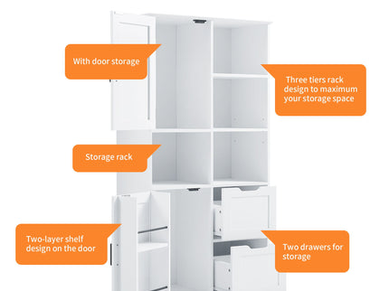 Freestanding Bathroom Storage Cabinet With Doors And Drawers, Adjustable Shelf, Open Shelves - White