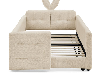 Cute Rabbit Ear Upholstered Platform Bed Frame With Safety Rail