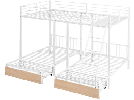 Triple Bunk Bed With Drawers And Guardrails