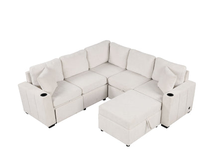 Sectional Sofa Convertible Pull-Out Sofa Bed With A Movable Storage Ottoman For Living Room