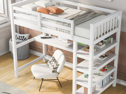 Loft Bed With Storage Shelves And Under Bed Desk