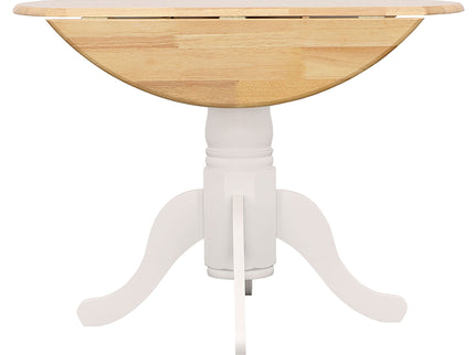Round Dining Table With Drop Leaf Pedestal Base, Expandable Top - Natural