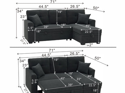 Sleeper Sectional With Pull Out Bed, Reversible Chaise