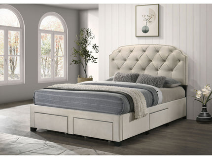 4 Drawer Upholstered Storage Bed With Button Tufting