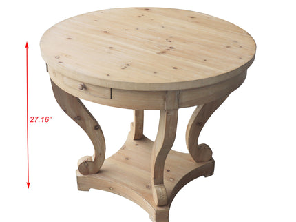 Curved Legs Farmhouse Style Small Size Round Dining Table End Table Side Table Coffee Table For Dinette, Kitchen, Dining Room Or Living Room - Natural Wood Grain Distressed