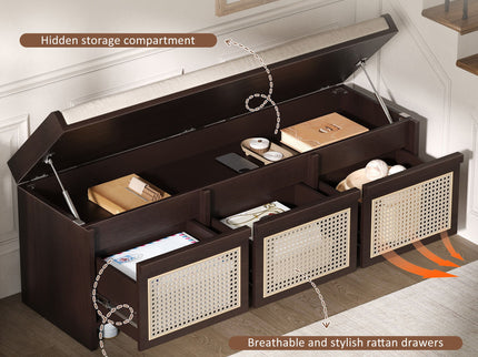 Entryway Shoe Bench With Drawers & Button Tufted Cushion