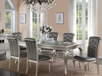 Rectangle Dining Table With Carved Accents - Champagne / Silver