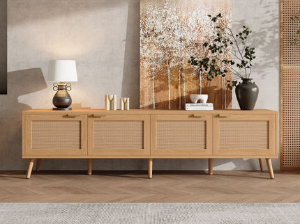 TV Stand With Storage & Cable Holes - Natural Wood