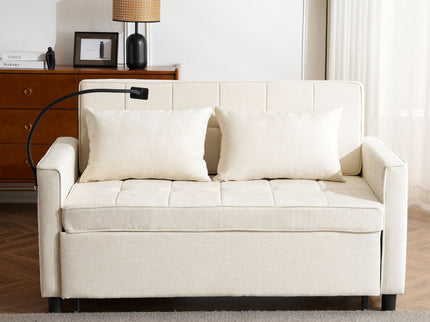 Pull-Out Sleeper Sofa With Reversible Backrest Cushion, Side Pockets, 2 USB Ports And A Phone Holder For Living Room