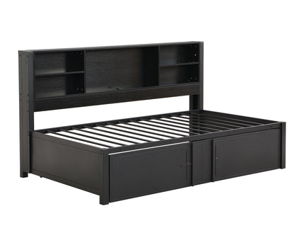 Industrial Metal Daybed With Trundle, Storage Shelves, USB Ports