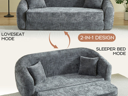 Curved Convertible Sofa, 2 In 1 Fold Out Bed With Pull Out Base And Deep Seat