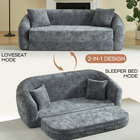 Curved Convertible Sofa, 2 In 1 Fold Out Bed With Pull Out Base And Deep Seat