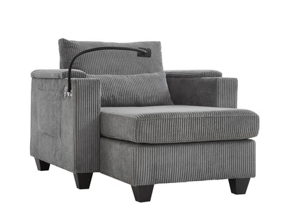 Convertible Chaise Lounge Sofa Chair With USB Ports, Cup Holders, Phone Holder And Storage