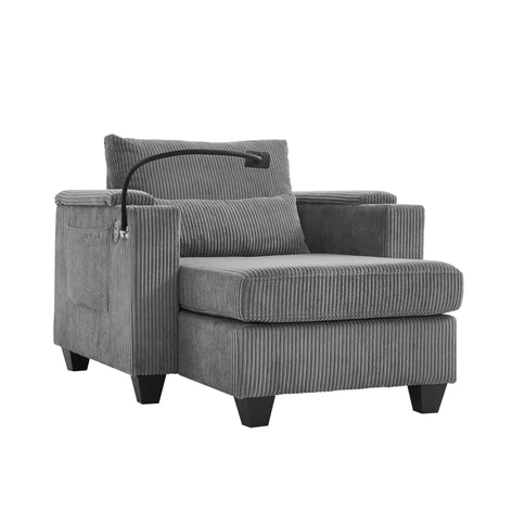 Convertible Chaise Lounge Sofa Chair With USB Ports, Cup Holders, Phone Holder And Storage