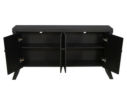 Refined Industrial 4 Door Credenza With Arc Legs & Clasps