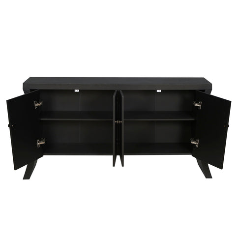 Refined Industrial 4 Door Credenza With Arc Legs & Clasps