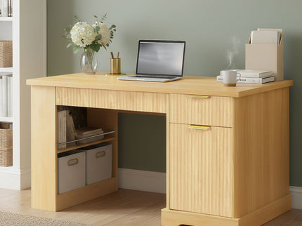 Modern Fluted Office Desk With Storage Cabinet