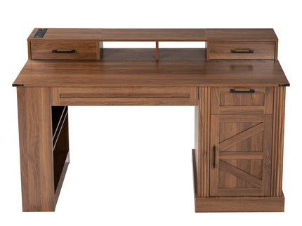 Office Desk With Storage Cabinet, Charging Station, Monitor Stand & Pegboard