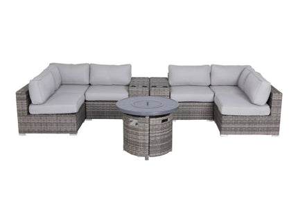 Wicker Outdoor Lounge Set With Cushions And Fire Pit