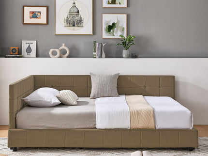 Upholstered Bed Frame With Tufted Backrest And Armrests