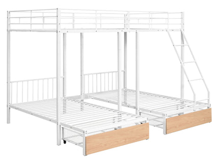 Triple Bunk Bed With Drawers And Guardrails
