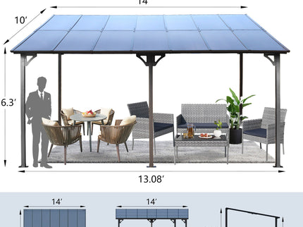 Wall Mounted Outdoor Pergola Gazebo, Heavy Duty Metal Awning With Roof