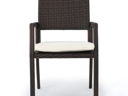 Outdoor Wicker Dining Chair With Water Resistant Cushions (Set of 2) - White / Brown