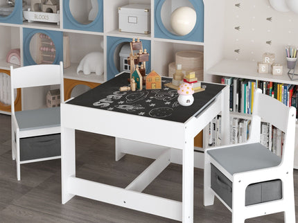 Kids Table And Chair Set, 3 In 1 Activity Table With Storage Drawer For Toddlers Drawing, Reading, Crafts, 2 In 1 Detachable Top - White