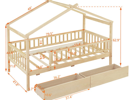 House Bed With 2 Drawers