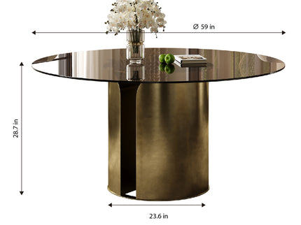 Modern Round Dining Table Set With Glass Top And Steel Legs