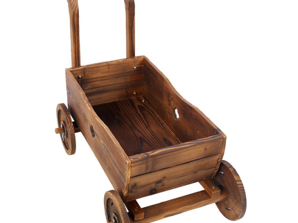 Wooden Wagon Planter Box Mobile Garden Planter With Wheels Handle Drain Hole Wood - Brown