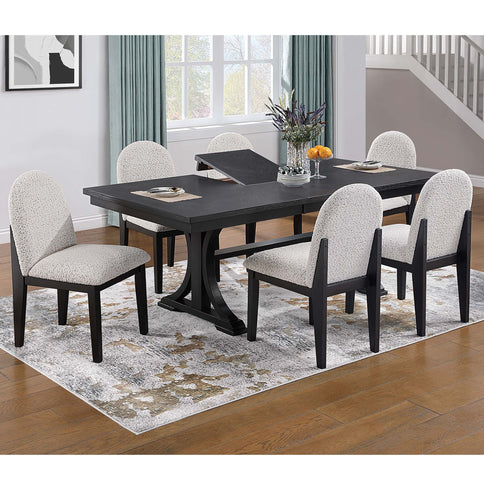 Rectangle Dining Table With Butterfly Leaf, Trestle Base - Charcoal