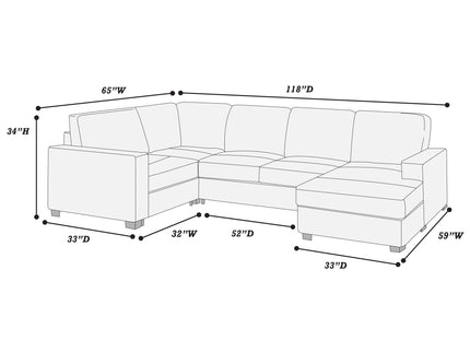 Sectional With RAF Chaise, Armless Loveseat & LAF 1 Arm Chair