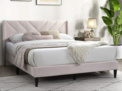 Elegant Bed With Upholstered Headboard, Platform Base