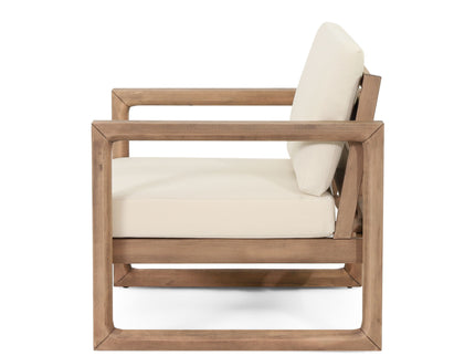 4 Pieces Acacia Wood Patio Furniture Set, Outdoor Furniture With Coffee Table, Patio Conversation Set Deep Seating With Soft Cushion, Porch Chairs For Backyard Porch Balcony - Brown Wash / Beige