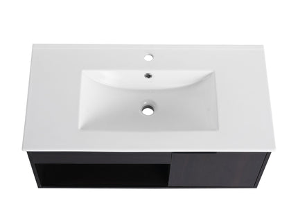 Wall Mounted Floating Bathroom Vanity With Open Shelf & Soft Close Door