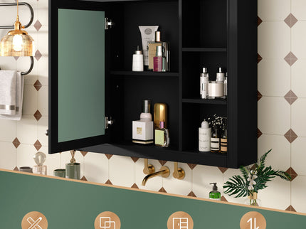 Wall Mounted Medicine Cabinet With Mirror, Storage Cabinet Featuring 6 Open Shelves And Adjustable Interior